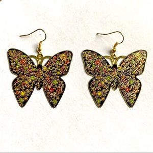 Golden Butterfly Etched Multicolor Drop Earrings